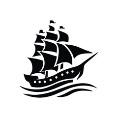 Black Sailing Ship Galleon Silhouette Icon Design © nfdesign