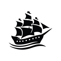 Black Sailing Ship Galleon Silhouette Icon Design © nfdesign