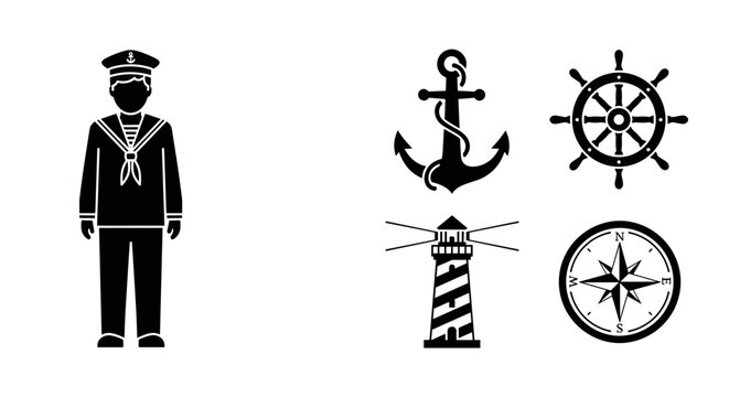 Small Sailor Icon with Nautical Navigation Symbols