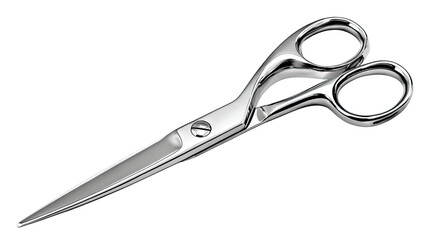 Obraz premium Professional stainless steel scissors with sharp blades precision cutting tool studio macro detail isolated on white background