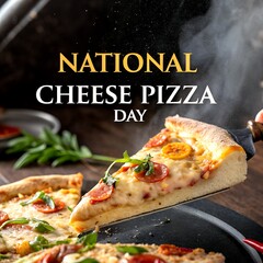 Cheese pizza on a wooden table, national pizza day