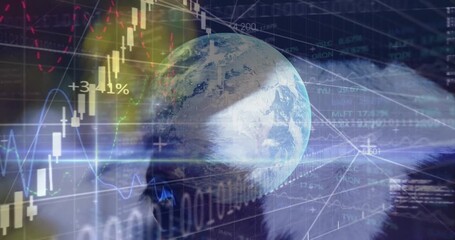 Animation of data processing and globe over horse - Powered by Adobe