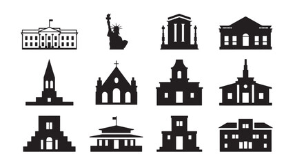 Fototapeta premium Collection of Historical Landmarks and Buildings Illustrated in Silhouette from Around the World