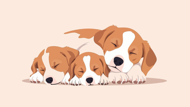 Three adorable puppies sleeping peacefully, snuggled together in warm tones