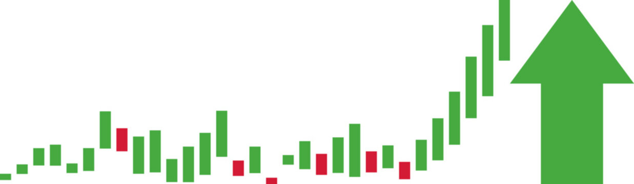 Business arrow candlestick growth graph chart of stock market investment trading graph illustration design upward finance investment profit growth arrows on transparent background.