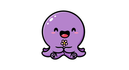 Naklejka premium Cartoon octopus holding flower