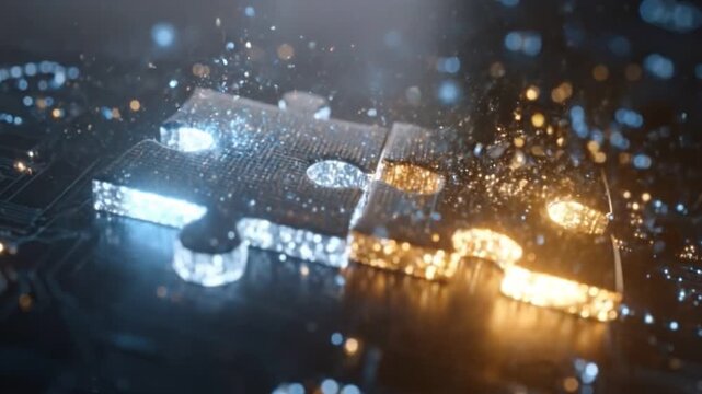 Connecting the Digital Puzzle: Two puzzle pieces interlock seamlessly, symbolizing the synergy of technology, innovation, and collaboration.