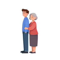 Fototapeta premium Man Walking with Elderly Woman Holding Hands
