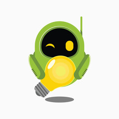 Green Robot Holding A Light Bulb