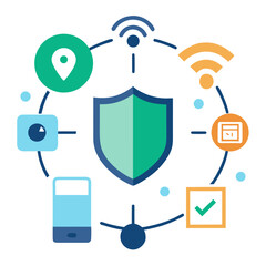 Fototapeta premium Comprehensive cybersecurity protection with shield and icons