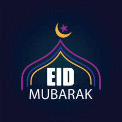 Modern Abstract Eid Mubarak Greeting Card Design with Mosque Dome and Crescent Moon