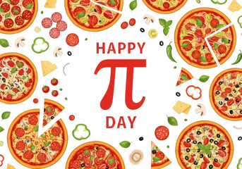 Happy pi day pizza design isolated on transparent background
