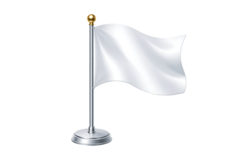 White flag on a silver pole with a golden ball on top used for surrender isolated on transparent background
