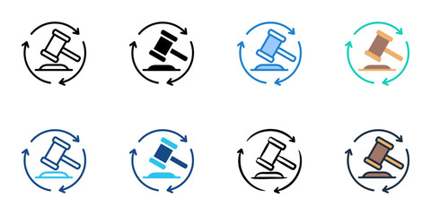 Legal Process icons set multiple style collection. Editable stroke 
