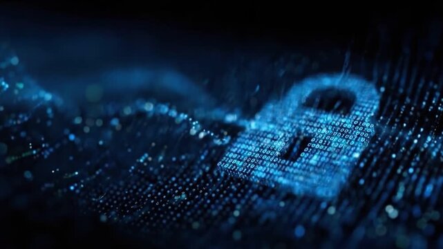 Cybersecurity: A digital lock, shimmering with data, symbolizes the protection of sensitive information within the digital sphere. Capturing the essence of digital security.