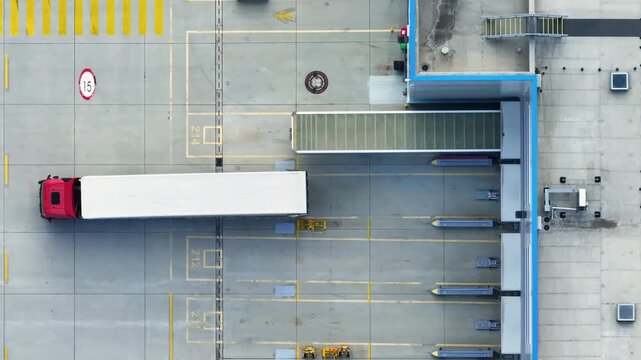 Aerial view of truck loading dock at distribution center