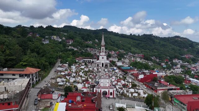 Cuetzalan Mexican village in Puebla. Aerial view at day time