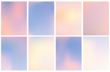 Obraz premium Soft gradient background blending pastel pink, blue, and peach tones. Perfect backdrop for elegant designs, posters, and banners with warm sunset-inspired colors. Vector illustration.