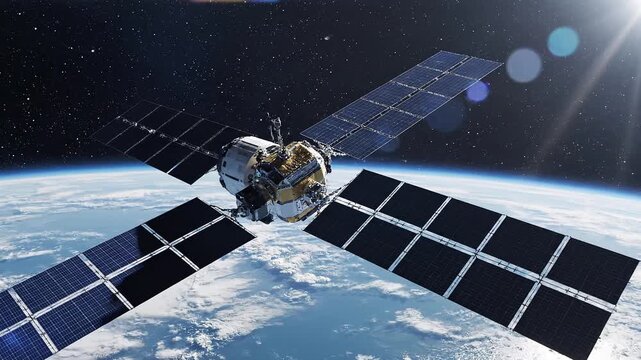 Satellite Communication Network Orbiting Earth in Space Technology 4K