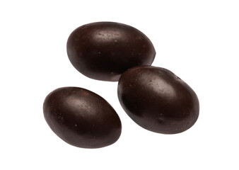 Almonds in dark chocolate isolated on transparent background