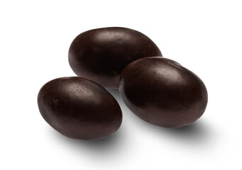 Almonds in dark chocolate isolated on transparent background