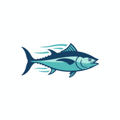 Fototapeta premium Stylized fastmoving blue and teal tuna fish illustration on white background