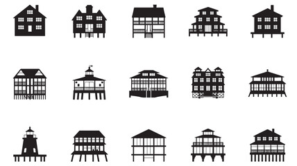 Fototapeta premium Collection of diverse architectural building silhouettes displayed in a grid formation