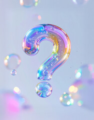 水色の背景にふわふわ飛ぶシャボン玉の様なクエスチョンマーク