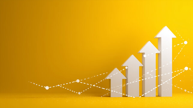 Increasing arrows graph on bright yellow background
