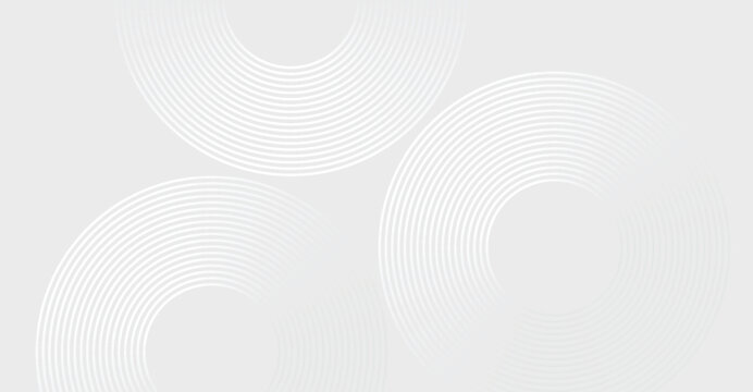 Modern abstract white and light gray concentric semicircle patterns create a minimalist textured background design for various uses