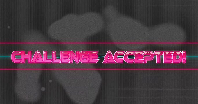 Animation of challenge accepted text over white shapes moving