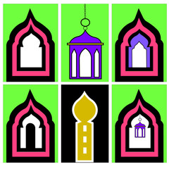 Obraz premium Colorful illustration of mosques and houses in a vibrant pattern