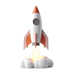 White Rocket Ship Launching into Space.