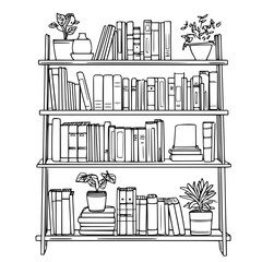 Obraz premium Midcentury Modern Library Shelf | Clean, isolated vector art for creative projects.