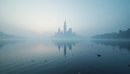 Naklejka premium reflection of a city on a lake