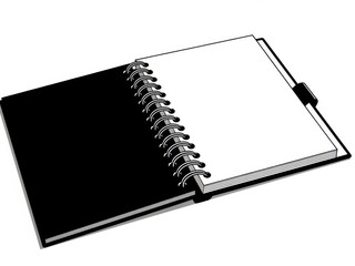 Open spiral notebook with blank pages