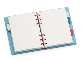 Open blue notebook with red spiral binding
