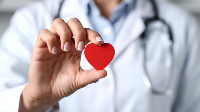 doctor holding red heart symbol representing healthcare compassion patient care and medical support
