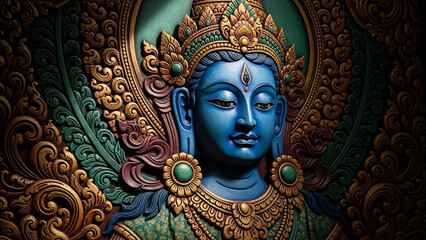Fototapeta premium Serene Buddha Statue with Ornate Jewelry.