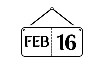 16 February calendar single day, week vector, illustration icon. white, black, and white color background calendar page vector for of the month January 16