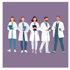 Group of Medical Professionals in White Lab Coats Holding Tablets and Clipboards