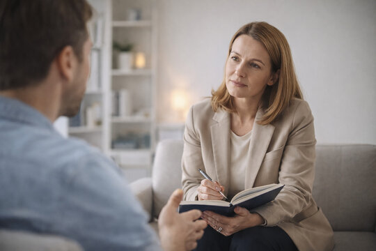 Psychologue en consultation individuelle avec patient adulte