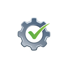  Gear Icon with Green Checkmark Indicating Verified System Configuration