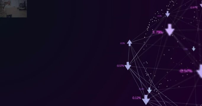 Animation of network of connections with icons on black background