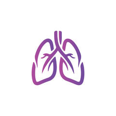  Abstract Gradient Lungs in Purple and Pink Representing Respiratory Health ,Simplified Lungs Design with Bronchi and Trachea in Gradient Purple