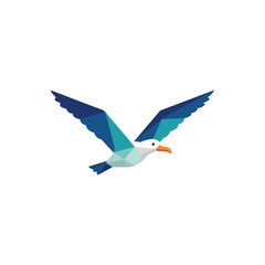 Polygonal Bird in Flight with Teal and Blue Wings