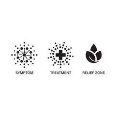  Trio of Health Icons Representing Symptom, Treatment, and Relief Zone