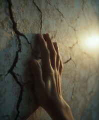 Hand Touching Cracked Wall