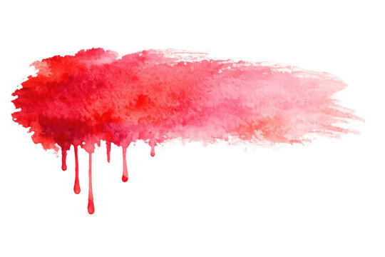 Red watercolor brush stroke creating an artistic wet paint texture with dripping liquid on transparent background