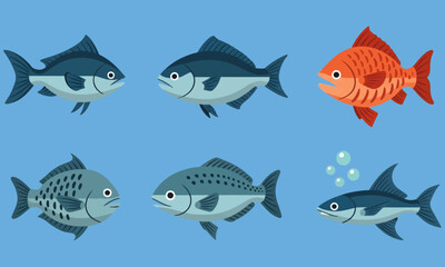 Pixel Art Fish Collection : A creative set of pixel art fish characters and colorful variations. Perfect for 8-bit retro game design